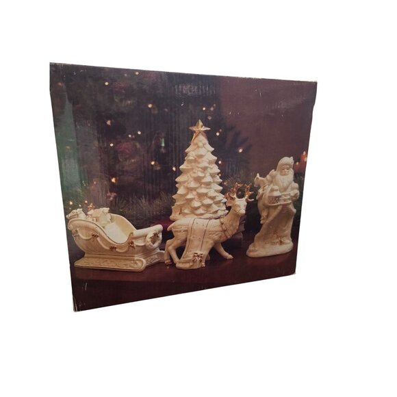 Kirkland's Christmas 4-Pc Table Top Set Santa Claus, Reindeer, Sleigh & Tree - Picture 1 of 8